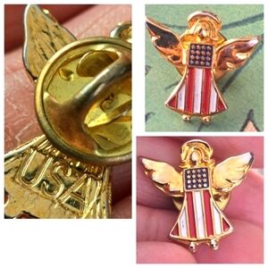Angel lapel pin with usa flag incorporated